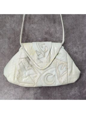 Vintage 80s Sharif Iridescent Holographic White Patchwork Leather Shoulder Bag